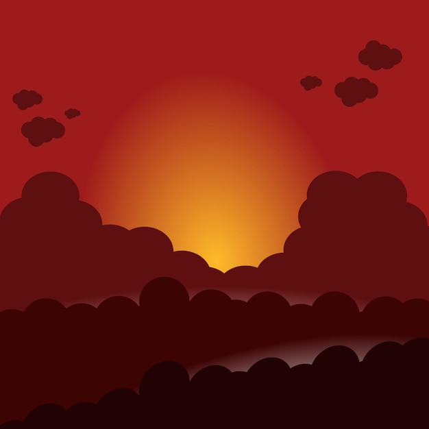 Vetor vetor de vista plana nublado do nascer do sol