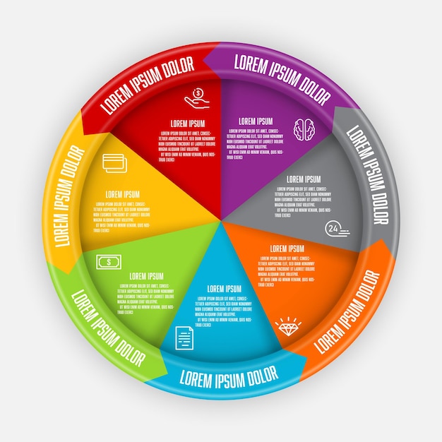 Vetor vetor definido círculo infográfico modelo de processo diagrama 7 passo para apresentação