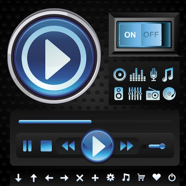 Vetor vetor definido com elementos de design de interface para o leitor de música na cor azul