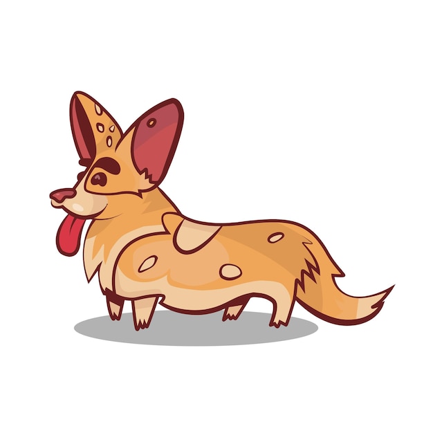 Vetor desenhado à mão de cachorro corgi real vermelho em pé sorrindo