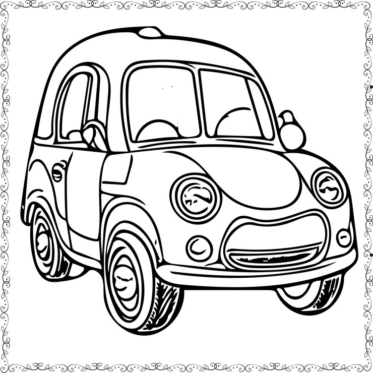 Vetor vetor desenhado à mão kawaii elemento de livro de colorir carro