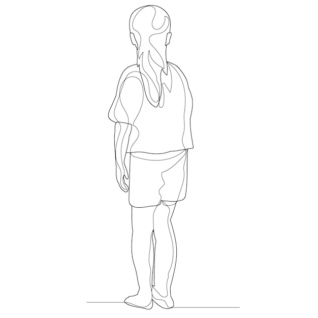 Vetor, desenho de linha isolado de uma criança em pé, esboço
