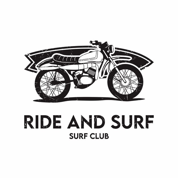 vetor design simples de logotipo de surf e motocicleta