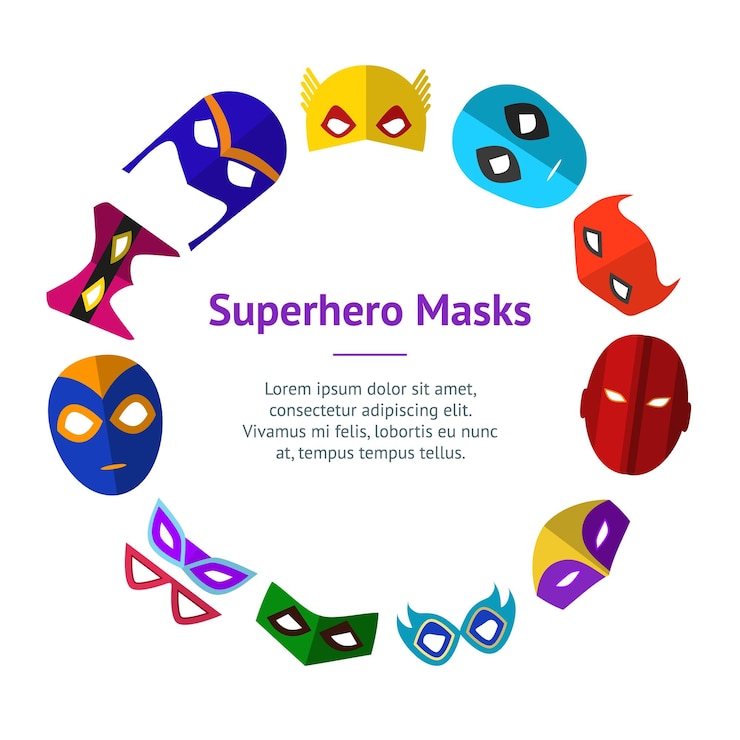 Vetor vetor do círculo do cartão da bandeira da máscara do super-herói dos desenhos animados