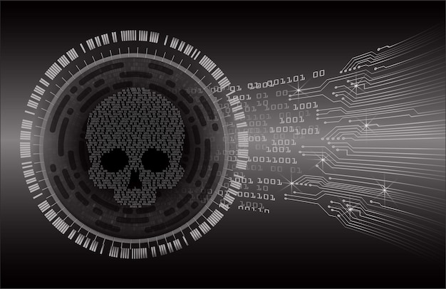 vetor do crânio do fundo do ataque do hacker cibernético