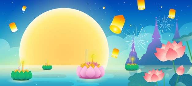 Vetor do fundo do banner do happy loy krathong festival