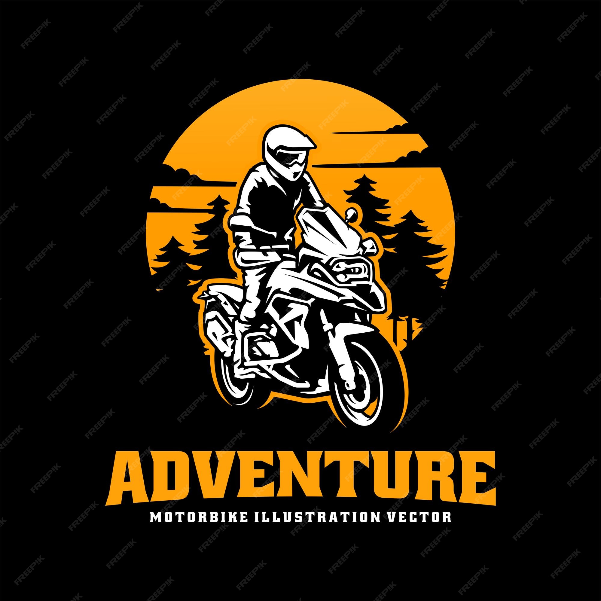 Ilustração monocromática do logotipo do piloto de moto de enduro