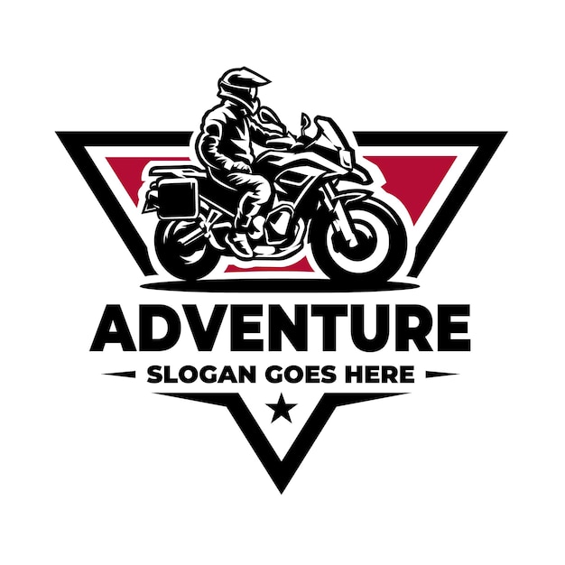 Vetor do logotipo do emblema da motocicleta de turismo de aventura isolado