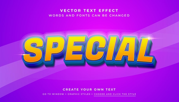 Vetor editável 3D efeito de texto amarelo laranja estilo gráfico especial em fundo abstrato roxo
