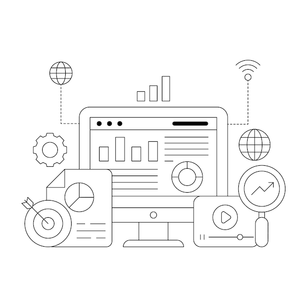 Vetor editável de ilustração de análise de SEO