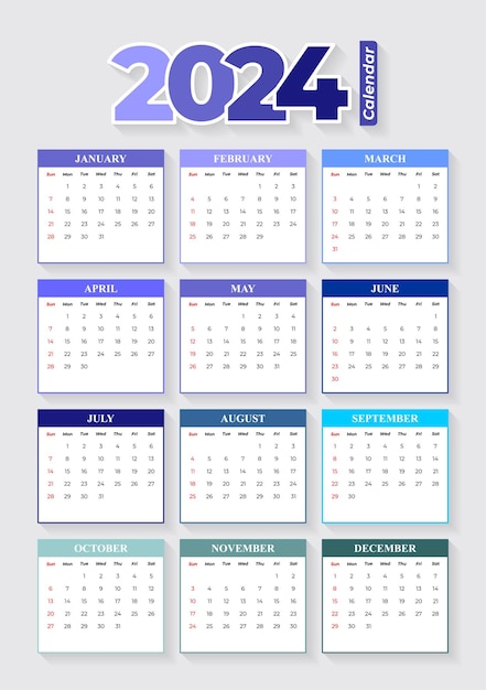 Vetor vetor editável de modelo de calendário 2024