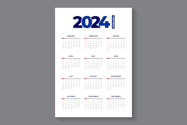 Vetor editável de modelo de calendário 2024