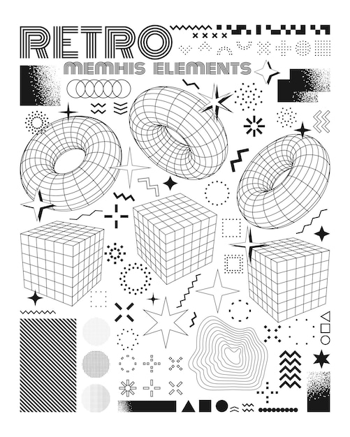 Vetor elementos de design de memphis gráficos retrô definem tendências de design dos anos 80 e elemento geométrico vintage