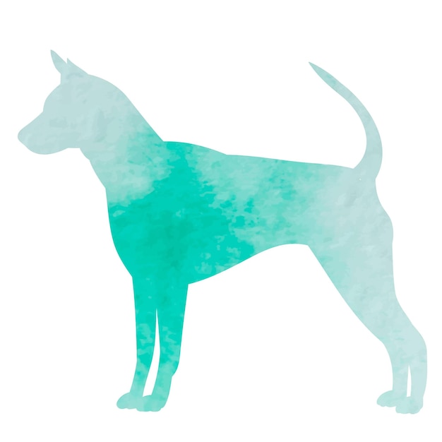 Vetor vetor em uma silhueta de aquarela verde de fundo branco de um cão em pé