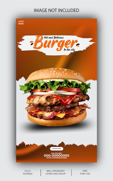 Vetor EPS grátis Delicioso hambúrguer e menu de comida instagram e modelo de história do facebook