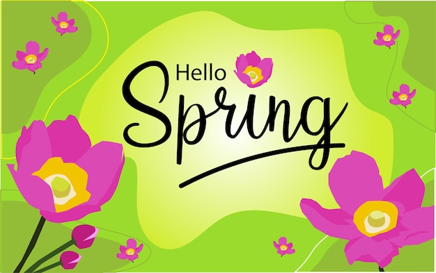 Vetor flores roxas da primavera com luz do dia de fundo verde no design de estilo plano da temporada de primavera