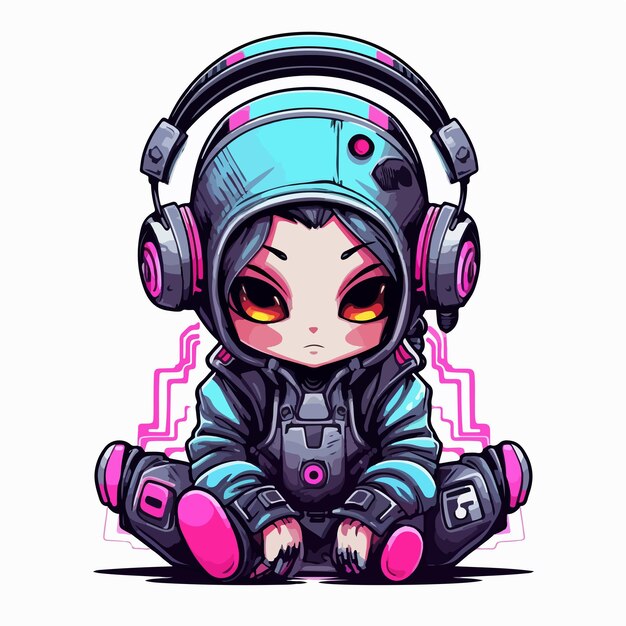 Vetor vetor fofo de cyberpunk dj