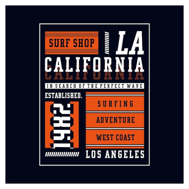 Vetor gráfico de camiseta de tipografia de esporte de surf da califórnia