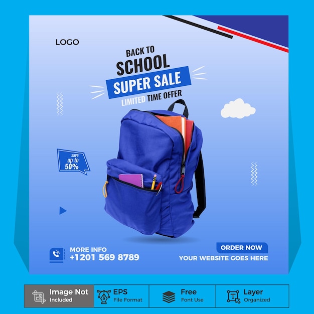 Vetor grátis banner de mídia social de volta às aulas ou modelo de postagem no Instagram