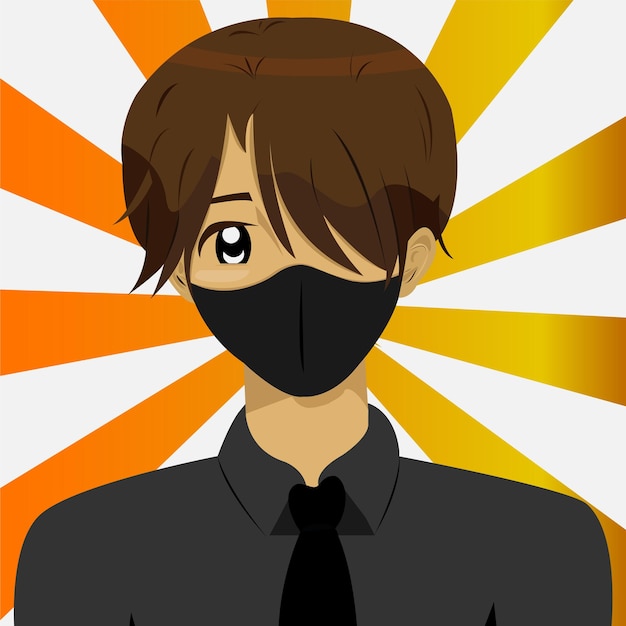 Homem Jovem Usando Máscara De Rosto Anime Personagem Vector