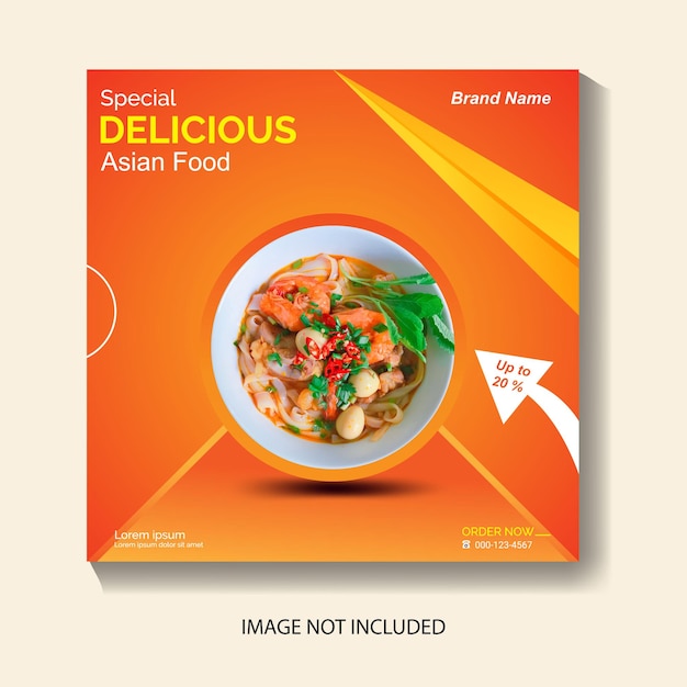 Vetor vetor grátis design de modelo de postagem de mídia social deliciosa de comida asiática