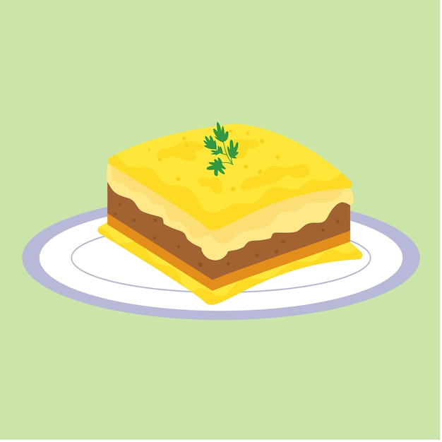 Vetor grátis um pedaço de bolo de queijo com fundo verde e um pedaço de queijo nele