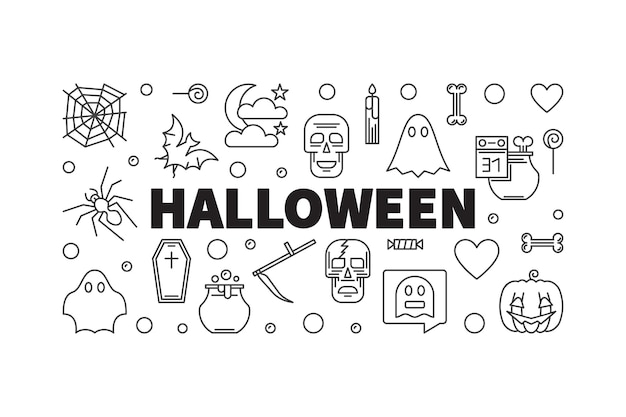 Vetor horizontal de halloween ilustração de contorno de férias