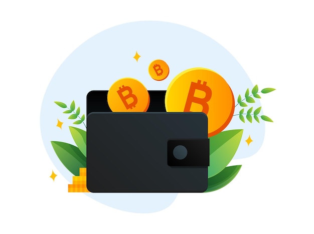 Vetor infográfico colorido de carteira com bitcoin dourado para logotipo do conceito de criptomoeda isolado no fundo branco