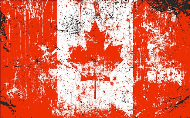 Vetor isolado da bandeira grunge do canadá em cores oficiais e proporção corretamente o rótulo do nome do país na parte inferior