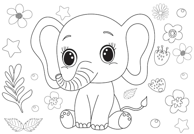 Vetor isolado do livro de colorir das crianças do elefante do bebê