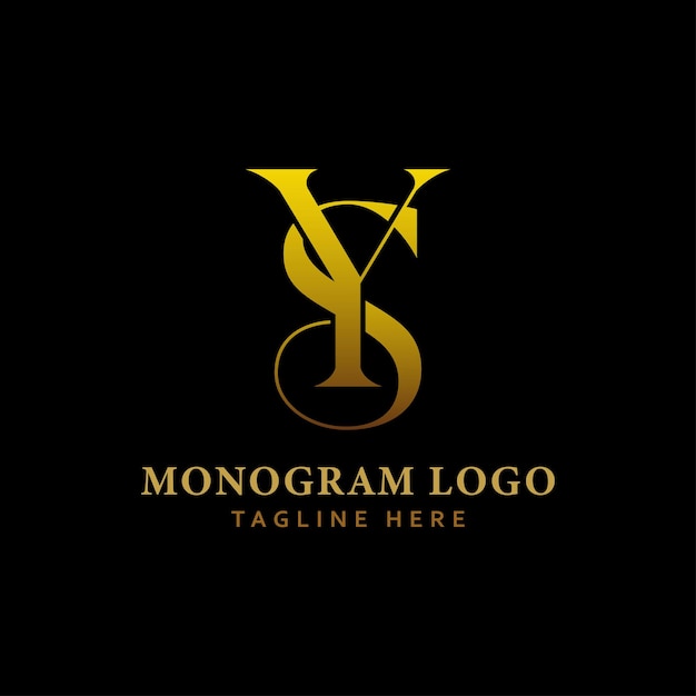 Vetor linha de letra ys de luxo com logotipo de cor dourada