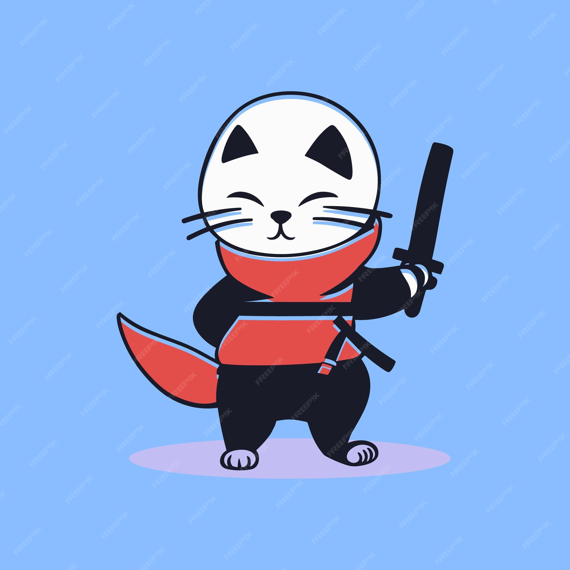 Ilustração de personagem de desenho animado de gato ninja