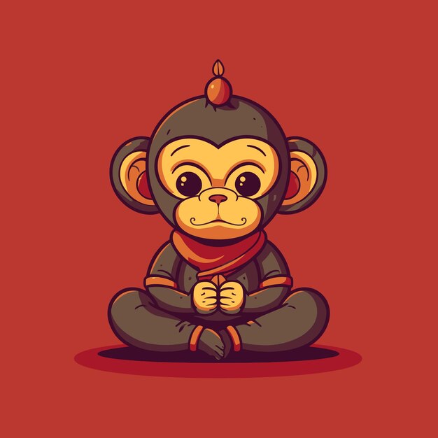 vetor macaco bonito meditação ioga ilustração do ícone do vetor dos desenhos animados ícone do esporte animal design de mascote