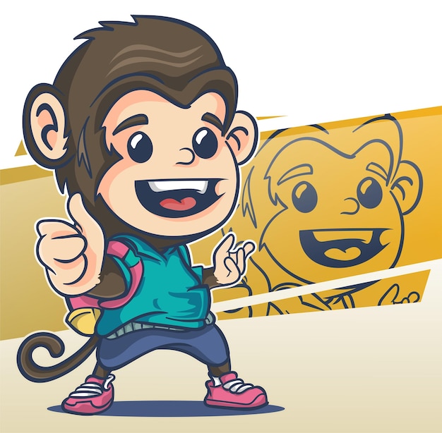 Vetor vetor monkey school mascote logo bonito mascote crianças