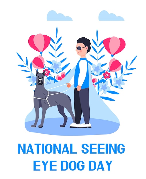 Vetor nacional do conceito do dia do cão-guia o evento é comemorado em 29 de janeiro cego com ilustração de cão-guia para banner web