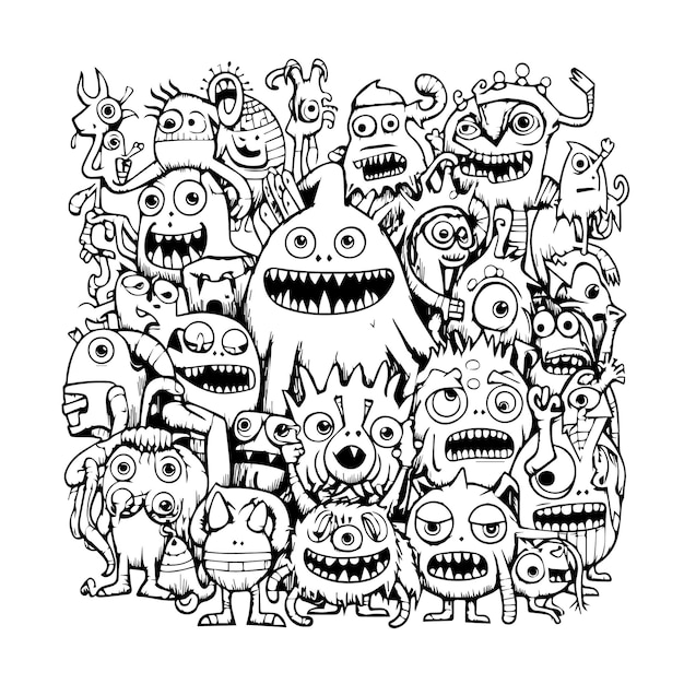 vetor ou monstro doodle halloween para colorir ou página