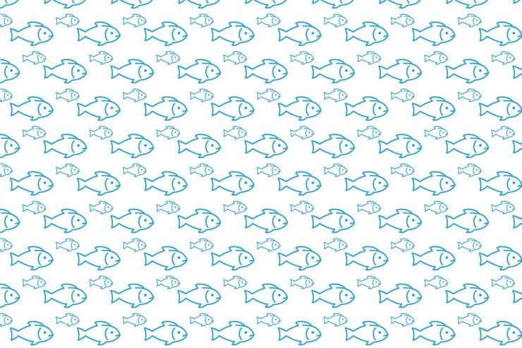 Vetor vetor padrão de peixe desenhado à mão azul