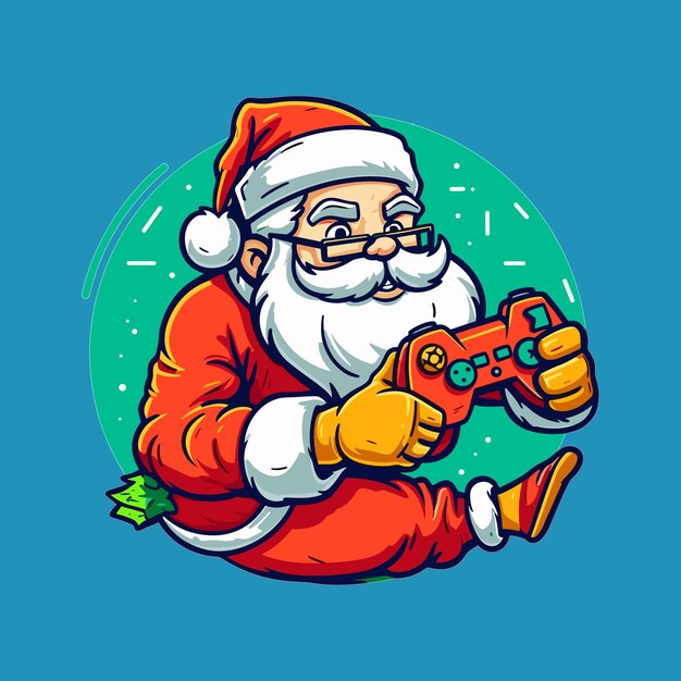 Vetor papai noel joga um jogo com controlador de jogo