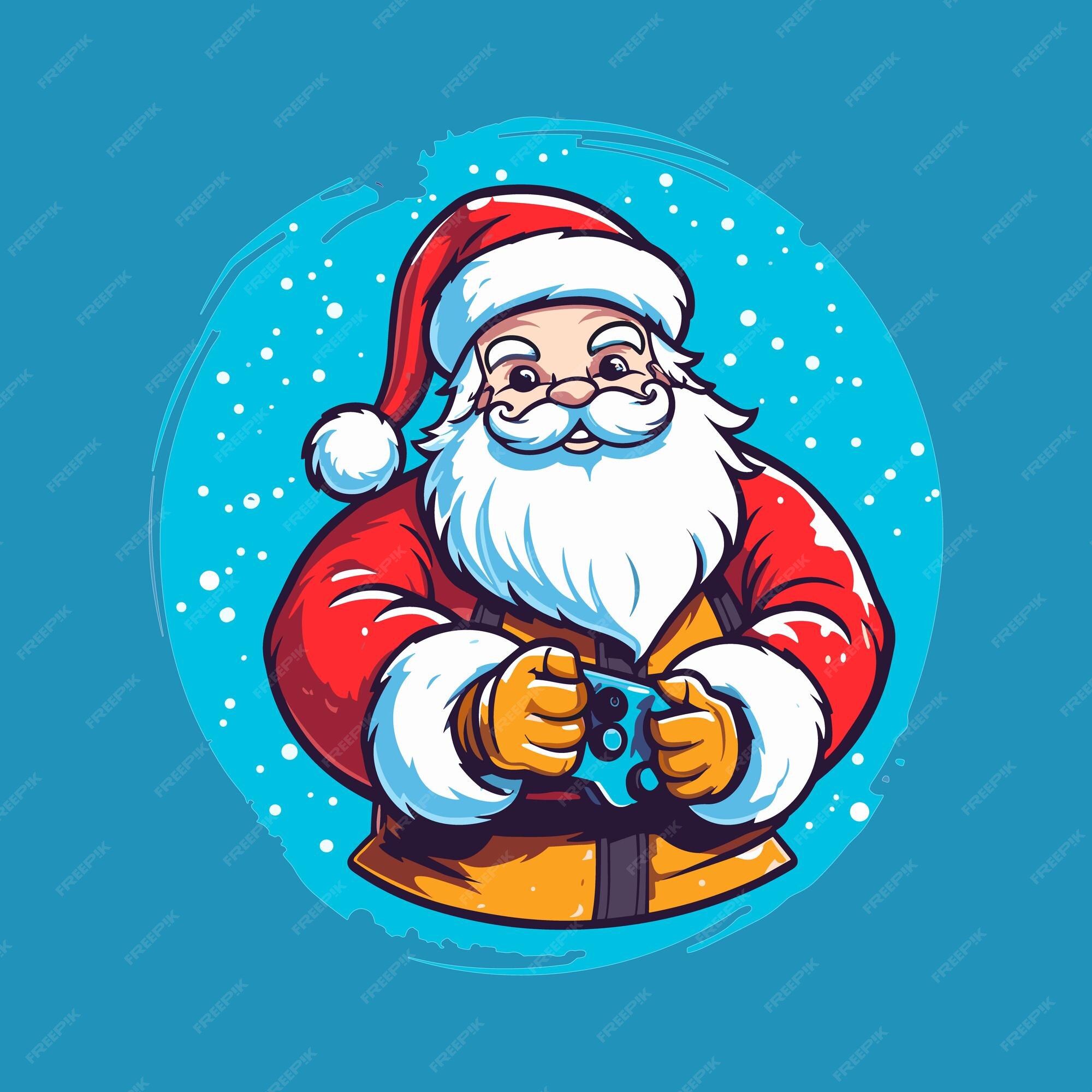 Vetor papai noel joga um jogo com controlador de jogo