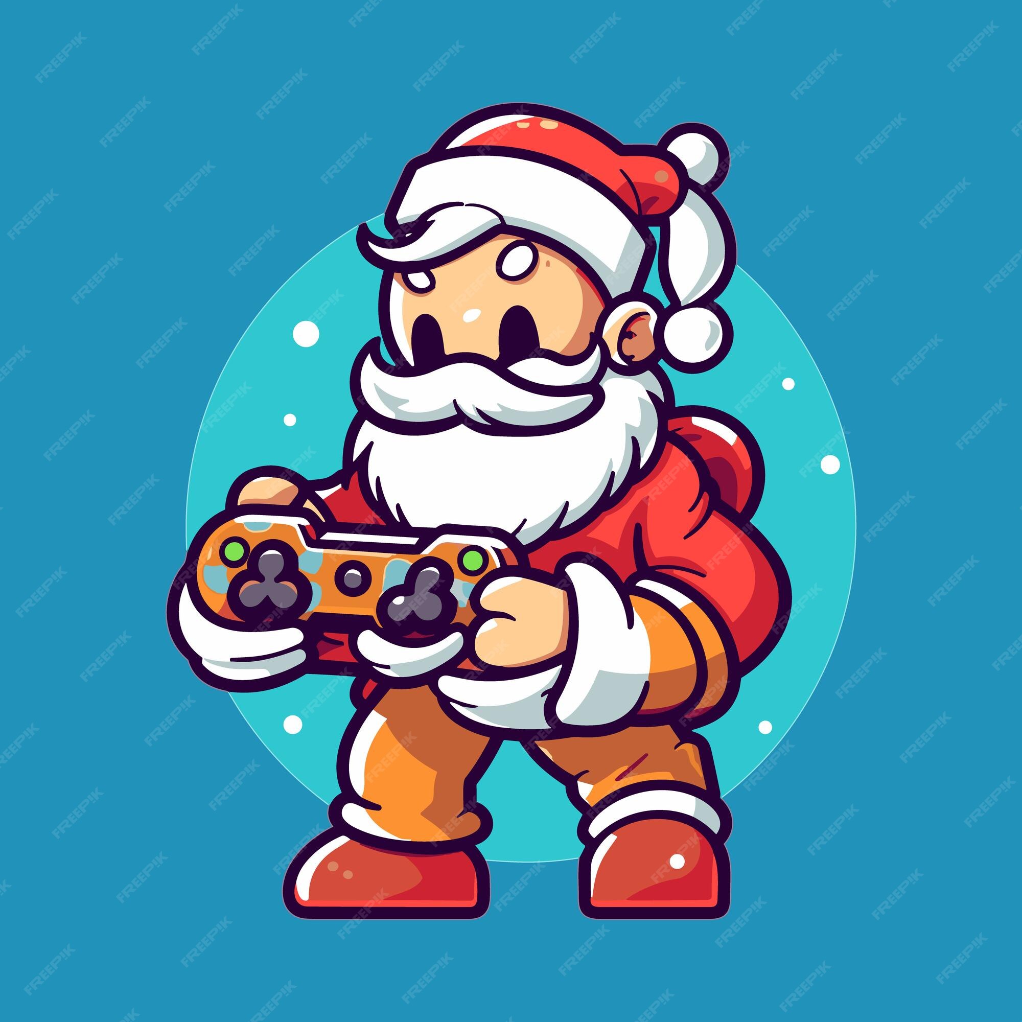 Vetor papai noel joga um jogo com controlador de jogo