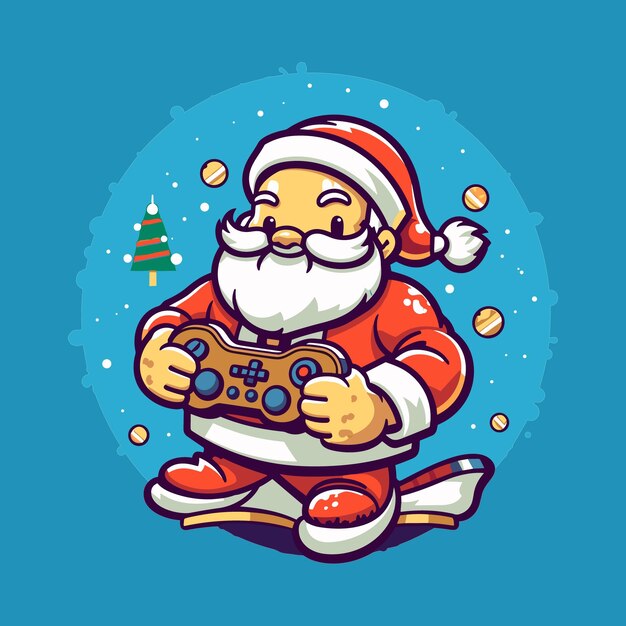 Vetor papai noel joga um jogo com controlador de jogo