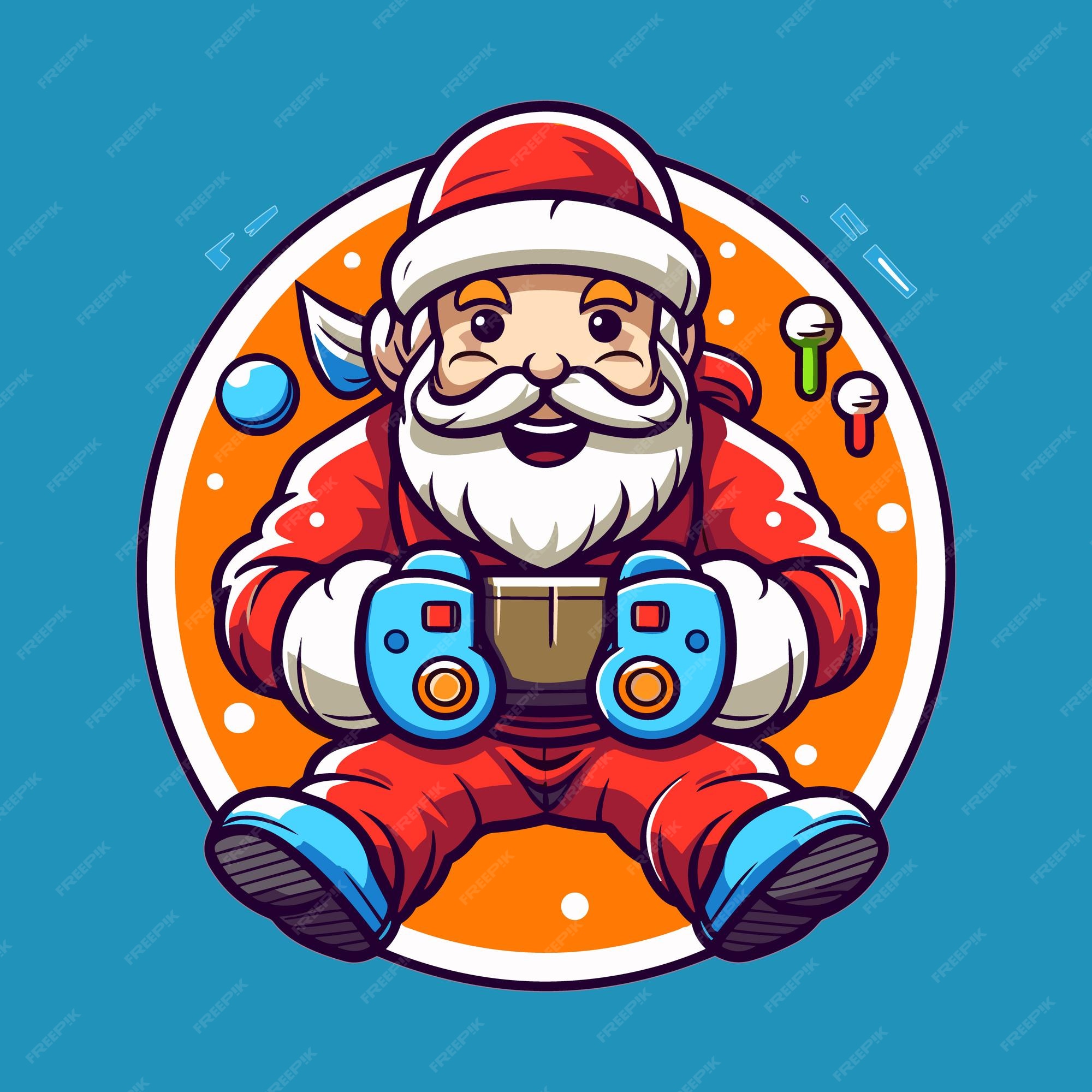 Vetor papai noel joga um jogo com controlador de jogo