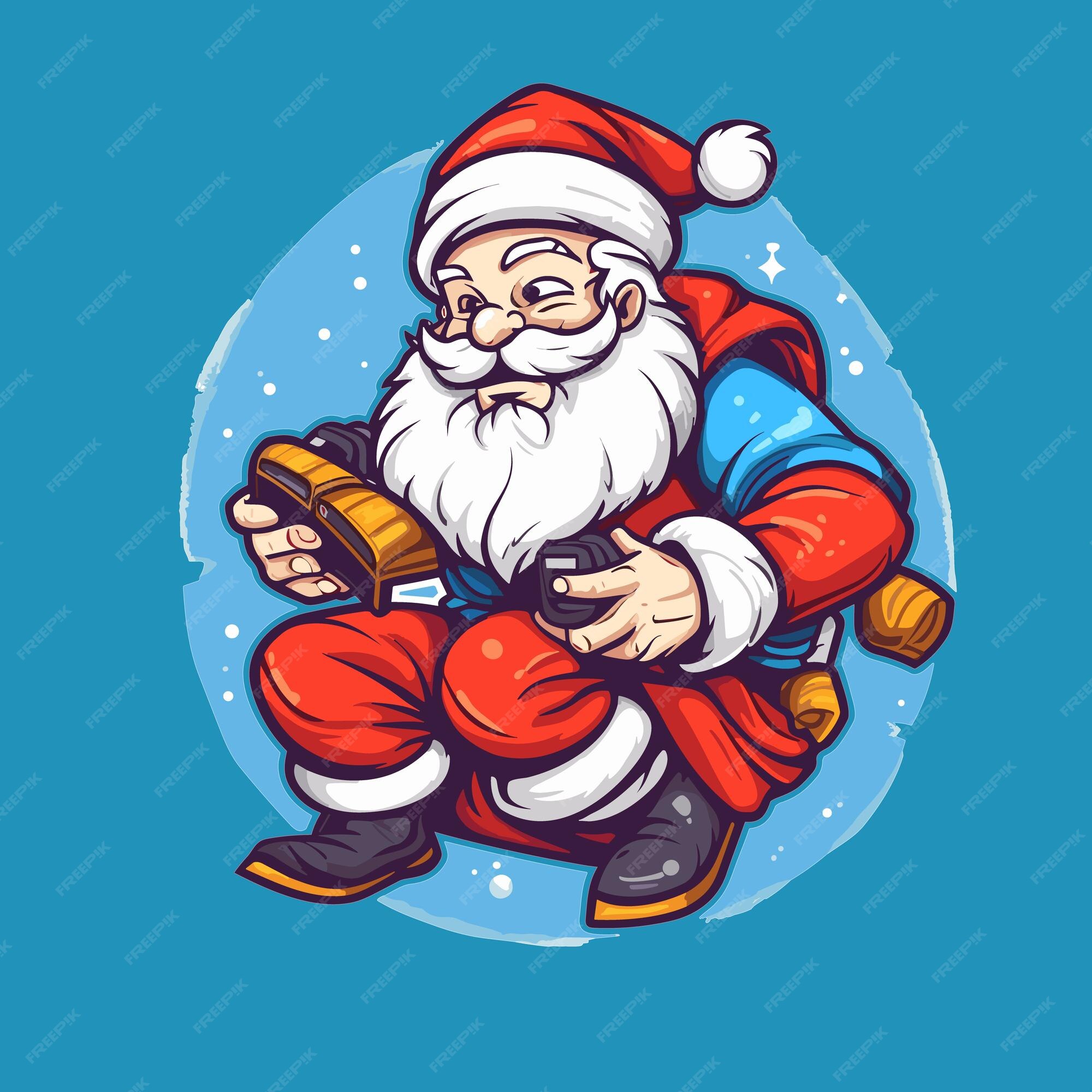 Vetor papai noel joga um jogo com controlador de jogo