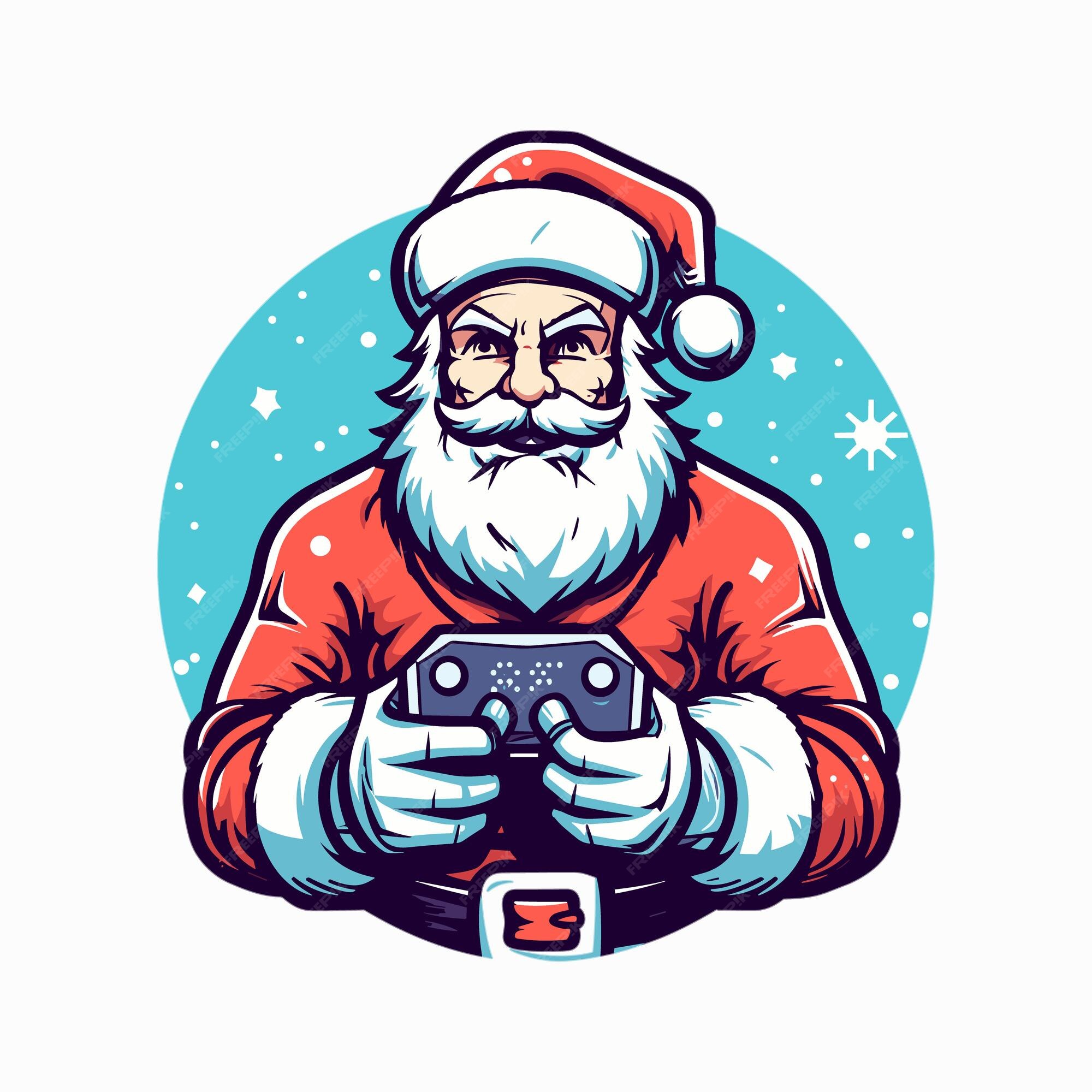 Vetor papai noel joga um jogo com controlador de jogo