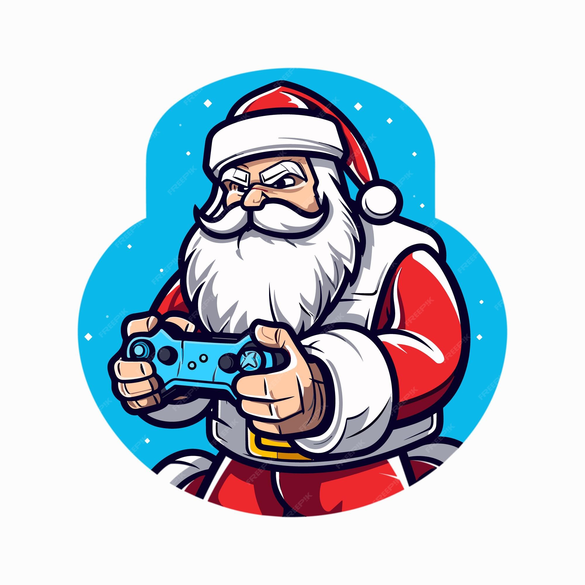 Vetor papai noel joga um jogo com controlador de jogo