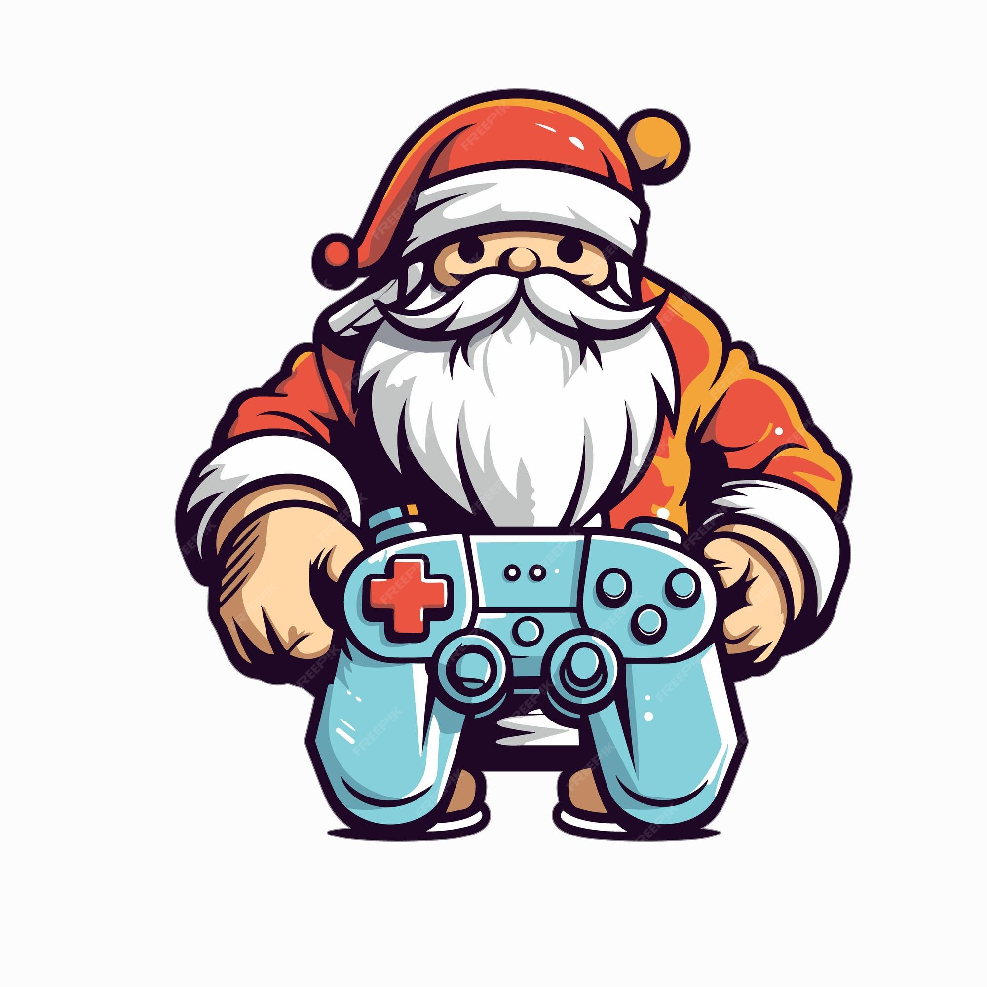 Vetor papai noel joga um jogo com controlador de jogo