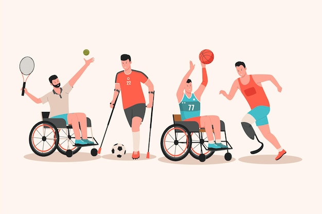 Vetor plano da coleção de atletas masculinos com deficiência