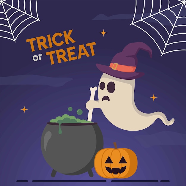 Vetor plano de bruxa fantasma para celebração de Halloween