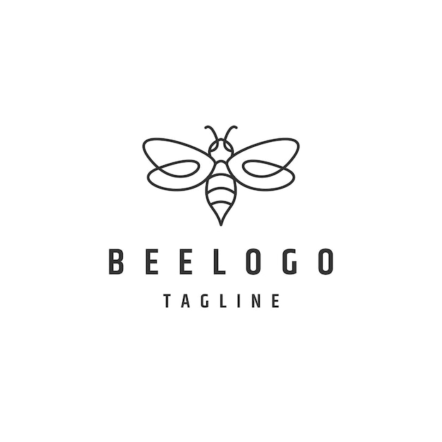 Vetor plano de modelo de design de ícone de logotipo de linha de abelha