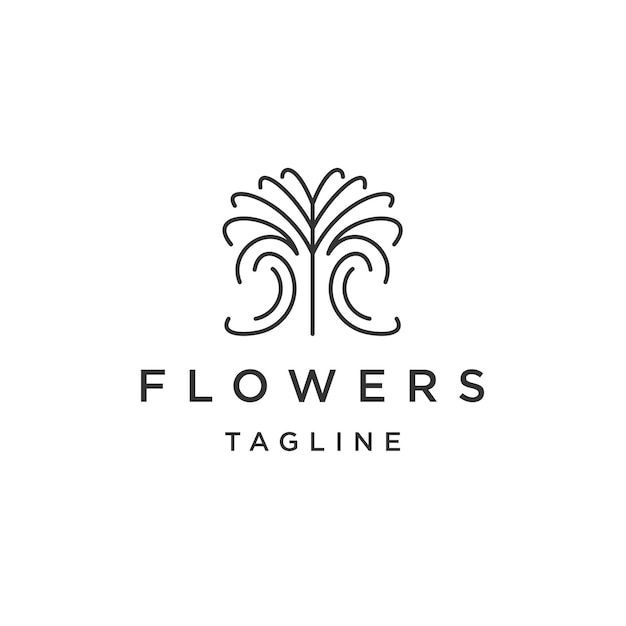 Vetor plano de modelo de design de ícone de logotipo de linha de árvore de flores